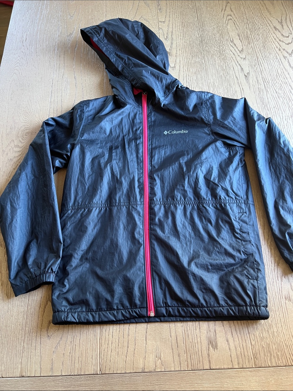 Columbia Kids Black Hooded Raincoat with fleece lining